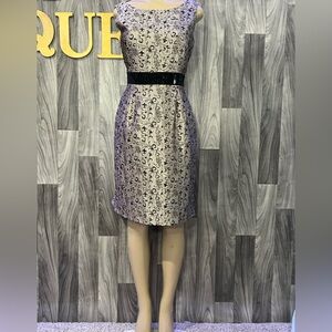 Tahari Elegant Black and Cream Midi Dress